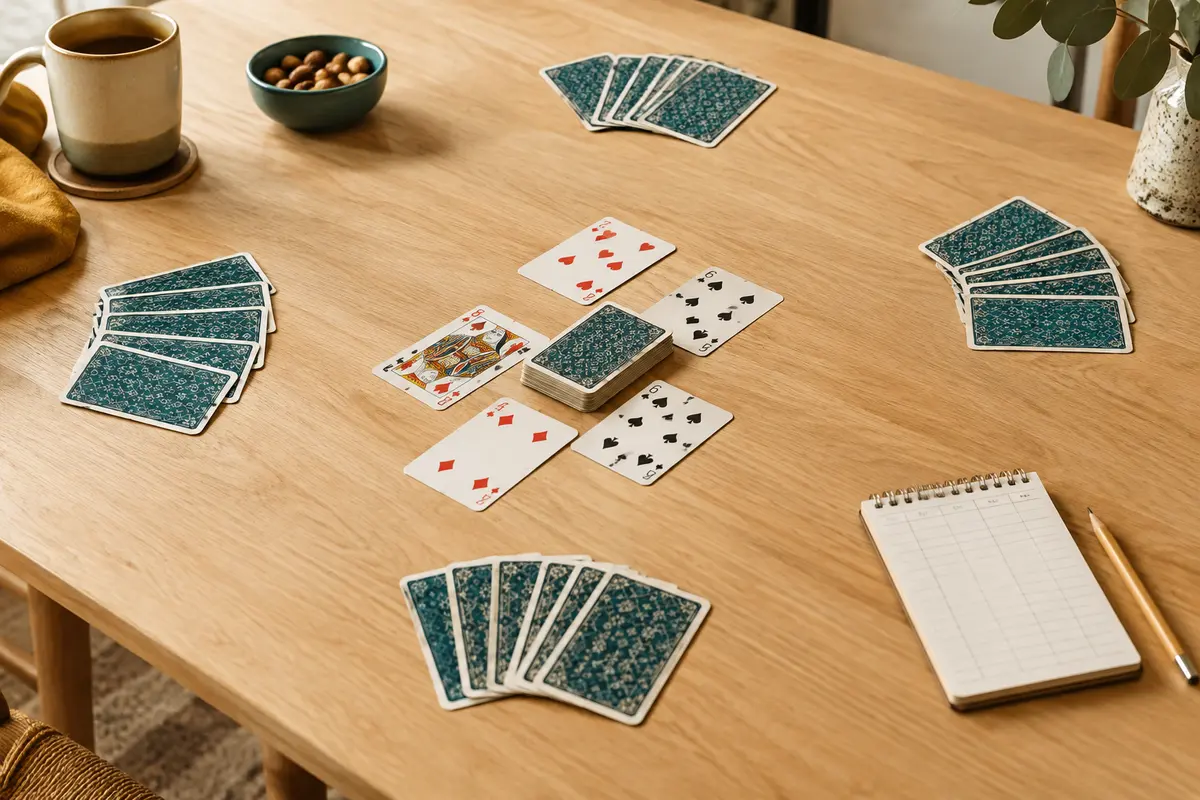 Cartes disposées sur une table pour illustrer le choix d’un jeu de plis et ses règles