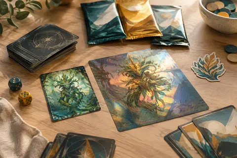 Collection de cartes avec une carte promo brillante, une carte grand format lenticulaire et huit boosters